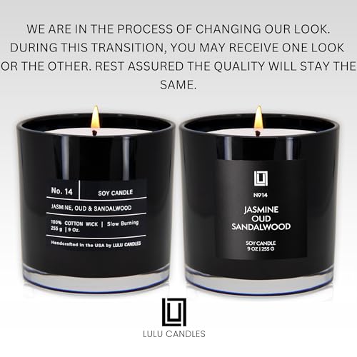 Lulu Candles | Jasmine, Oud & Sandalwood | Luxury Scented Soy Jar Candle | Hand Poured in The USA | Highly Scented & Long Lasting (9 Oz.) - size: 9 Oz.