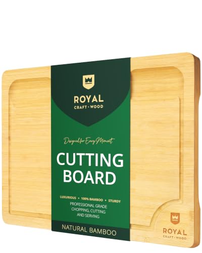 ROYAL CRAFT WOOD Bamboo Cutting Board with Juice Groove - Kitchen Chopping Board for Meat Cheese and Vegetables, Heavy Duty Serving Tray - color: Natural, size: 17.8"L x 12"W