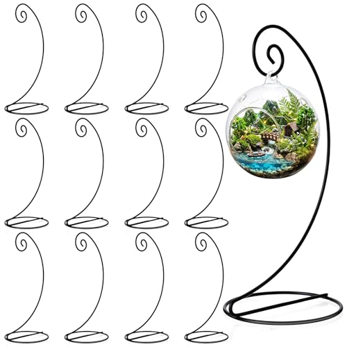 12 Pcs Ornament Display Stand 11 Inch Black Metal Stand for Hanging Glass Globe Terrariums, Witch Ball Festivals Wedding Ornament and Home Office Party Decor(Round) - style: Round