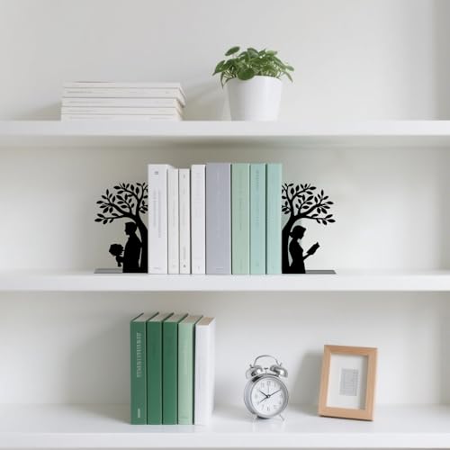 Metal Bookends Tree of Life Book Ends for Shelves | Couple Bookends Decorative Unique Desk Bookend Black Book Stopper for Home Reading Bookshelf Decor Book Lovers Gift - style: Tree of Life