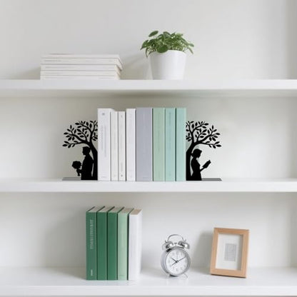 Metal Bookends Tree of Life Book Ends for Shelves | Couple Bookends Decorative Unique Desk Bookend Black Book Stopper for Home Reading Bookshelf Decor Book Lovers Gift - style: Tree of Life