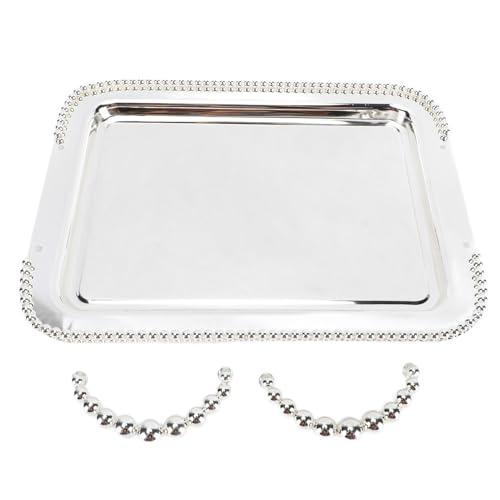 ciciglow European Style Beaded Metal Serving Tray Elegant Mirror Platter for Desserts Jewelry for Home Office Cafes (Silver) - color: Silver