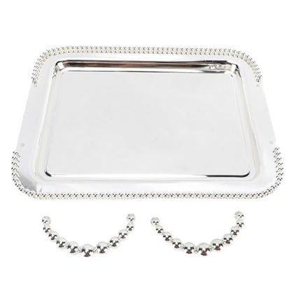 Asixxsix Metal Serving Tray, 16.5 x 11.0 inch Rectangular Stainless Steel Food Serving Tray European Retro Style Mirror Coffee Table Dessert Platter for Buffet Wedding Party (Silver) - color: Silver