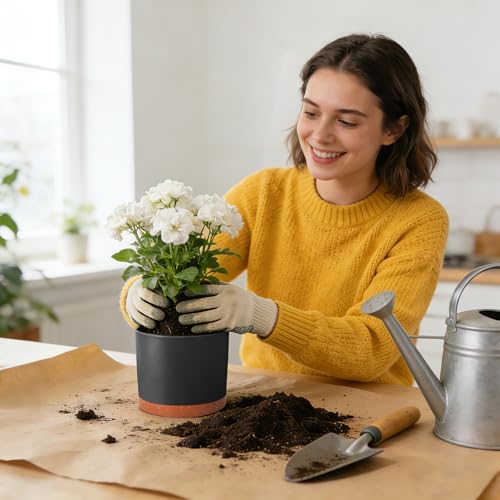 3 Pack Cylinder Planter Set 10/9/8 Inch White Indoor Plant Pots | Modern flower pots with drainage holes and saucers. For outdoor garden, succulent, nursery, and house plants. - color: Black-brown