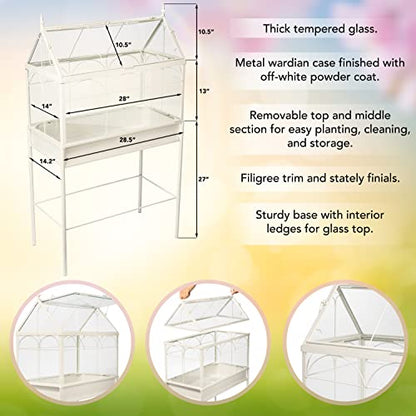 H Potter Freestanding Wardian Case Terrarium, Large | Metal and Glass, Indoor Greenhouse Display Cabinet, Victorian Plant Stand, Gable Roof, 48 Inch Tall - size: Large