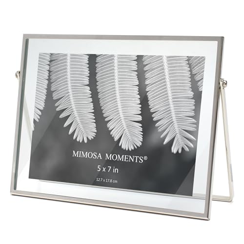 5x7 Silver Metal Floating Horizontal Picture Frame | Horizontal Double Glass Tabletop Display, Modern Minimalist Photo Frame for Home & Office Decor - color: Silver, size: 7x5