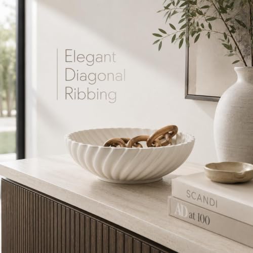 Ceramic Decorative Bowl, 10''×3'', Stylish Fruit Bowl for Kitchen Counter