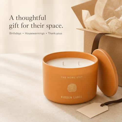 Hidden Label Teakwood Amber Soy Candle, 10 oz 2-Wick | Soy wax jar candle, up to 45 hours, warm woody amber scent for bedroom, office, living room and gifts - color: Teawood Amber