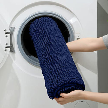 HOMEIDEAS 3 Pieces Bathroom Rugs, Ultra Soft Non Slip Absorbent Chenille Toilet Bath Mat Set (Navy Blue) - color: Blue-navy Blue, size: 17"x24"+20"x32"+U Shape 20"x24"