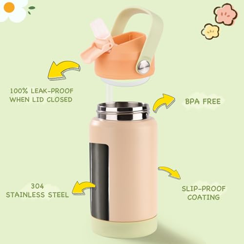 Kerilyn 12oz Kids Water Bottle, Stainless Steel Insulated Water Bottle for Kids, Toddler Cup with Straws Leak-Proof, Toddler Water Bottles for School Boys Girls, BPA Free, Cantaloupe - color: Cantaloupe
