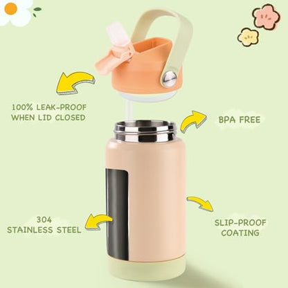Kerilyn 12oz Kids Water Bottle, Stainless Steel Insulated Water Bottle for Kids, Toddler Cup with Straws Leak-Proof, Toddler Water Bottles for School Boys Girls, BPA Free, Cantaloupe - color: Cantaloupe