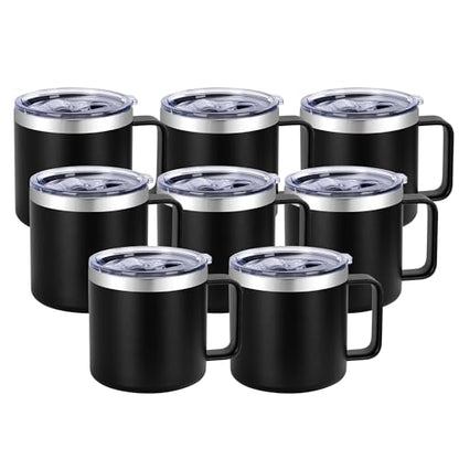 VEGOND 14 oz Insulated Coffee Mug Bulk with Handle, Stainless Steel Travel Coffee Mug with Lid, Double Wall Vacuum Metal Coffee Cup, Coffee Tumbler Powder Coated, Black 8 Pack - color: Black, size: 14 Ounces (8 Pack)