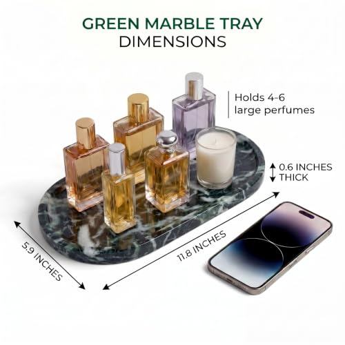YKAJO Snowflake Green Oval Marble Tray, 11.8x5.9 Vanity Perfume Organizer | Honed natural stone; jewelry & trinket dish, ring & key holder, soap & candle catchall; bath counter, dresser, coffee table - color: Snowflake Green, size: 11.8" x 5.9" x 0.6"