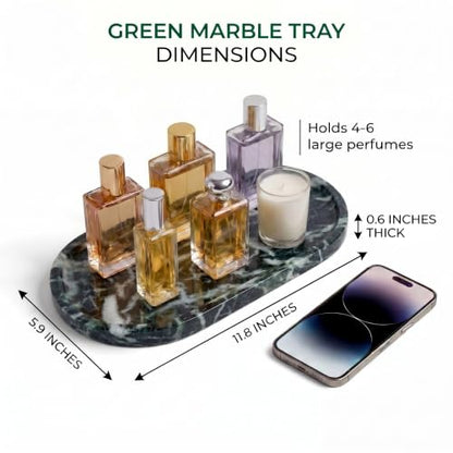 YKAJO Snowflake Green Oval Marble Tray, 11.8x5.9 Vanity Perfume Organizer | Honed natural stone; jewelry & trinket dish, ring & key holder, soap & candle catchall; bath counter, dresser, coffee table - color: Snowflake Green, size: 11.8" x 5.9" x 0.6"