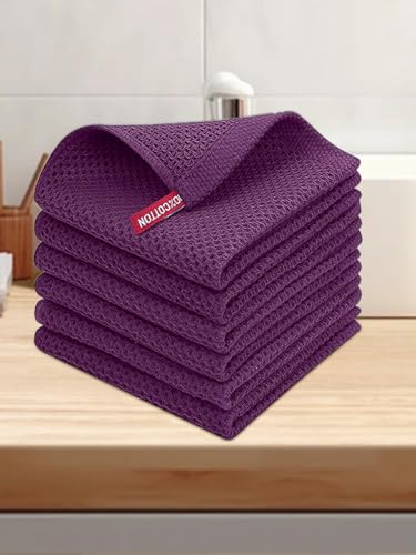 100% Cotton Waffle Weave Kitchen Dish Cloths, 6 Pack Ultra Soft Absorbent, Quick Drying Dish Towels, 12x12 Inches, Dish Rags for Drying Dishes & Daily Kitchen Use (Purple) - color: Purple