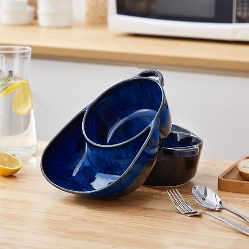 vancasso Starry Chip and Dip Bowl, Anti-Soggy Cereal Bowl, Soup and Sandwich Plate Combo, Breakfast Powls, Divided Snack Bowls Gifts for Wedding Housewarming Party, 2 Pack(Blue) - color: Blue