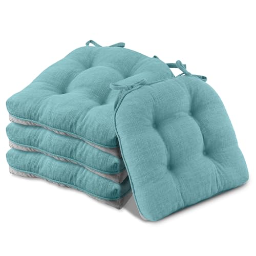 Basic Beyond Chair Cushions for Dining Chairs 4 Pack, Chair Cushion with Ties and Non Slip Backing, 15.5 x 15.5 inches Tufted Chair Pads for Dining Chairs(Aqua Blue) - color: Aqua Blue, size: 4 Count (Pack of 1)
