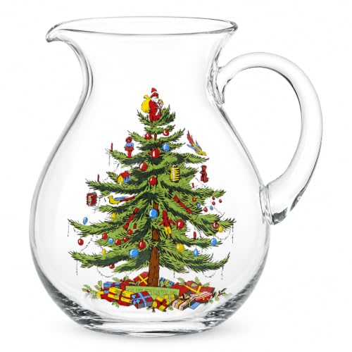 Spode Christmas Tree Glass Pitcher with Handle - Festive Holiday Beverage Server, Seasonal Drinkware for Entertaining, 6 Pint Capacity, Classic Glass Serveware - Celebrate Christmas Traditions - style: Christmas Tree Glassware