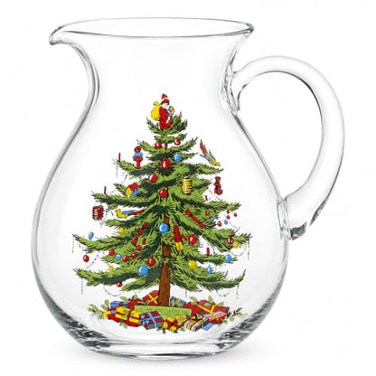 Spode Christmas Tree Glass Pitcher with Handle - Festive Holiday Beverage Server, Seasonal Drinkware for Entertaining, 6 Pint Capacity, Classic Glass Serveware - Celebrate Christmas Traditions - style: Christmas Tree Glassware