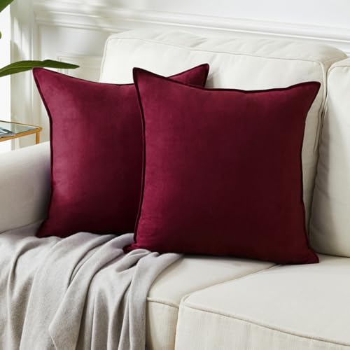 Fancy Homi 2 Packs Christmas Burgundy Decorative Throw Pillow Covers 18x18 inch, Super Soft Faux Suede Decor Square Pillow Covers, Solid Cushion Cover for Couch Living Room Sofa Bedroom 45x45 cm - color: Burgundy, size: 18" x 18" (Pack of 2)