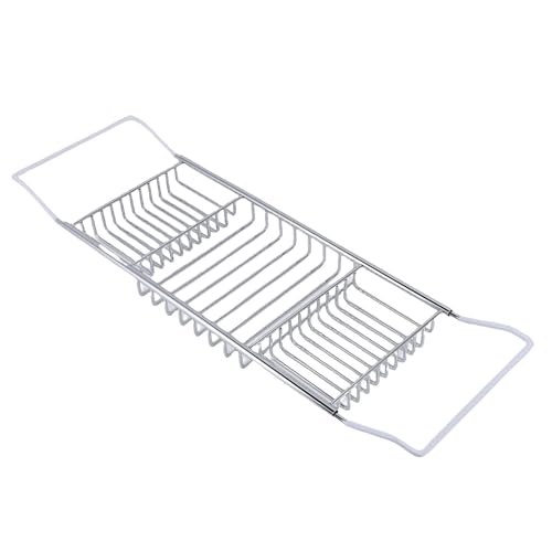 Bewinner Gold Stainless Steel Expandable Bathtub Caddy Tray, Adjustable Shower Tub Tray 25-38.4 Inch, Over The Bathtub Rack for Luxury Bath, Heavy Duty Bathroom Accessories for (Silver) - color: Silver