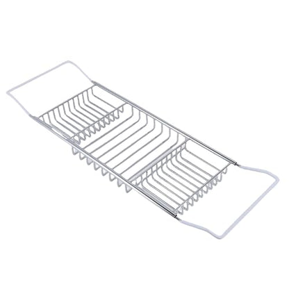 Bewinner Gold Stainless Steel Expandable Bathtub Caddy Tray, Adjustable Shower Tub Tray 25-38.4 Inch, Over The Bathtub Rack for Luxury Bath, Heavy Duty Bathroom Accessories for (Silver) - color: Silver