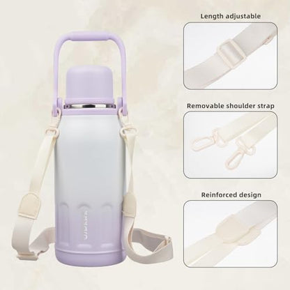 BJPKPK Stainless Steel Insulated Bottle with Handle & Strap, 40oz | Leak-proof vacuum insulation keeps drinks cold/hot for hours. BPA-free, dishwasher safe. Purple Pearl. - color: Purple Pearl, size: 40 Ounces