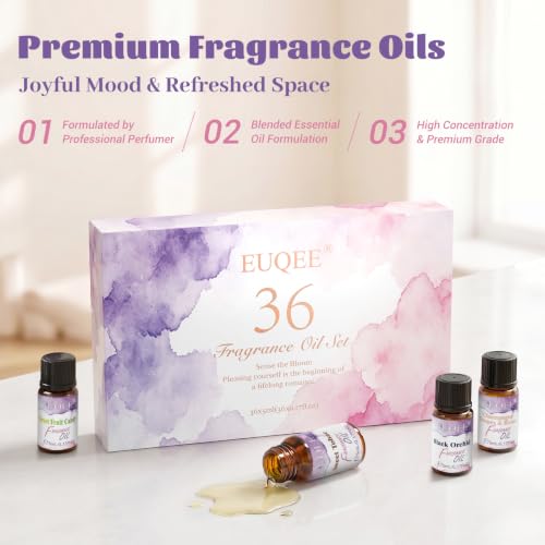 EUQEE 36 Pcs Fragrance Oil Gift Set-36x0.17Fl Oz Gift Box for Women & Men | Premium Scented Oils for Diffuser, Candle & Soap Making, Long-Lasting Aromatherapy Essential Oils for DIY Home Fragrance - color: 36pcs Fragrance Set