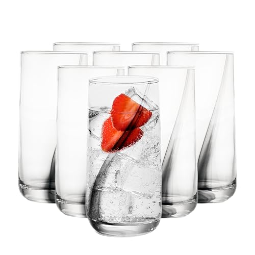 16 Oz Ascent Black Ribbon Drinking Glasses Set of 8 | Modern Black Ribbon Design, Dishwasher Safe & Easy to Clean, Durable for Everyday Dining and Entertaining - color: Ascent Black Ribbon