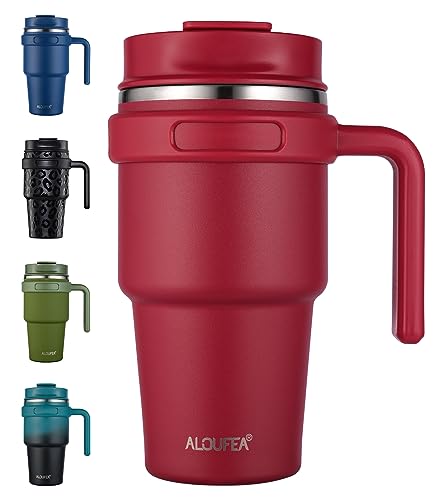 20 oz Insulated Travel Coffee Mug Tumbler with Handle and Straw | Leakproof Stainless Steel Coffee Cup with Lid, Double Wall Vacuum Ice Thermal Cup, Red - color: .Red, size: 20 Ounces