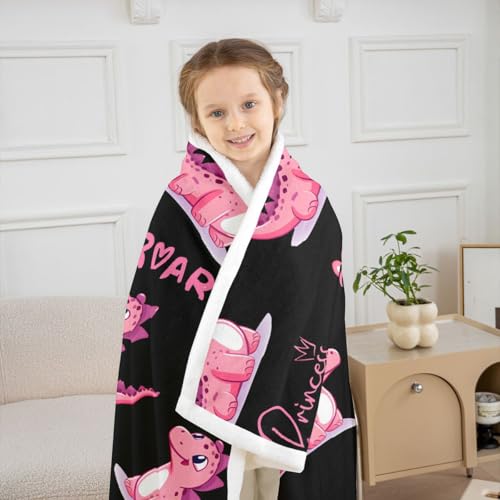 Girls Dinosaur Sherpa Blanket Kids Cute Pink Dino Throw Blanket Ultra Soft Jungle Animals Fleece Blanket for Couch Bed Children Toddler Heart Crown Princess Kawaii Plush Fuzzy BlanketThrow 50"x60" - color: Multi 17, size: Throw