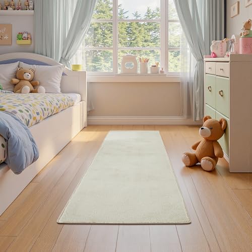 jinchan 2x5 Solid Plush Runner Rug Shaggy Washable Hallway Rug, Ivory | Soft, Cozy, Non-Slip, Modern, Faux Wool, Performance Rug, Floor Carpet, Entryway, Bathroom, Kitchen, Laundry Room, Bedroom - color: Solid Ivory, size: 2' x 5' (Rectangular)