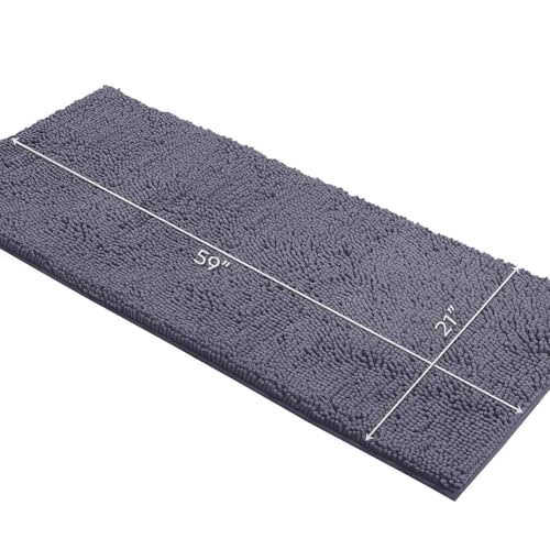LuxUrux Runner Bath Mat-Extra-Soft Plush Bath Shower Bathroom Rug,1'' Chenille Microfiber Material, Super Absorbent Shaggy Bath Rug. Machine Wash & Dry (21 x 59 Inch, Dark Gray) - color: Dark Gray, size: 21'' x 59''