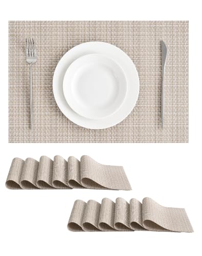 Leetaltree Woven Vinyl Placemats Set of 12, Beige | High Density, Basketweave Woven, Stain Resistant, Easy to Clean, Washable Table Mats for Indoor Dining and Outdoor Patio - color: 00- Beige, size: Set of 12