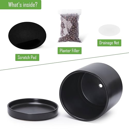 D'vine Dev 10 Inch Ceramic Planter Pot, Black, 94-O-E-2 | Modern Cylinder Design, Drainage Hole & Saucer Included, Stable Structure, Elegant Home Accent - color: Black, size: Large