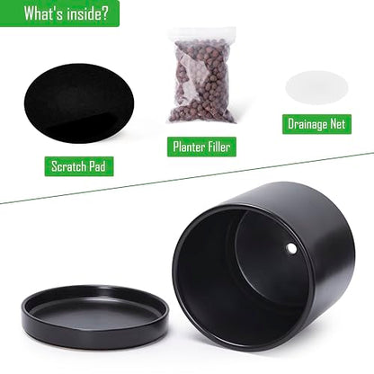 D'vine Dev 10 Inch Ceramic Planter Pot, Black, 94-O-E-2 | Modern Cylinder Design, Drainage Hole & Saucer Included, Stable Structure, Elegant Home Accent - color: Black, size: Large