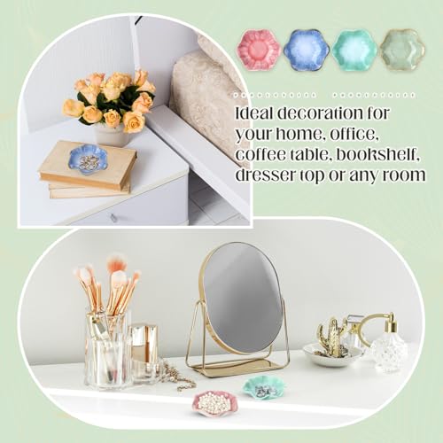 4 Pack Small Jewelry Dish Ceramic Trinket Holder Tray for Rings Earrings Key Bowl Women Mother's Day Wedding Gift (Pink,Blue,Cyan,Green) - color: Pink,Blue,Cyan,Green, style: Ceramic