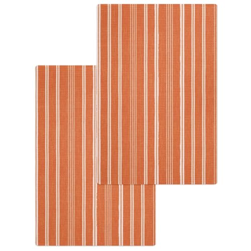 Orange Red Striped Hand Towels Set, Waffle Weave Kitchen Towels 2 Pieces, Farmhouse Stripes Modern Vintage Microfiber Hair Face Bath Tea Towel Absorbent Quick Drying Cleaning Dish Cloths, 15.7"x23.6" - color: Coral, Rust, White, size: 2PCS,15.7"x23.6"