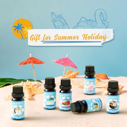 Soulorigin Summer Essential Oils Set, Fragrance Oil Gift Set for Oil Diffusers, Scented Oils for Soap Candle Making 6x10ml - Sea Breeze, Pineapple, Watermelon, Coconut, Pink Beach, and Pina Colada - color: Summer