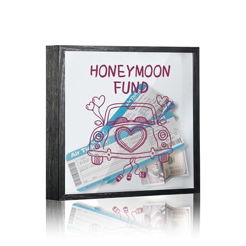Honeymoon Fund Box, 8×8 Wedding Shadow Box Frame with Slot, Pink Wedding Tin Car Money Saving Decoration for Reception Bridal Shower, Travel Fund Memory Keepsake Gift for Newlyweds -A22 - size: 8×8 pink wedding car