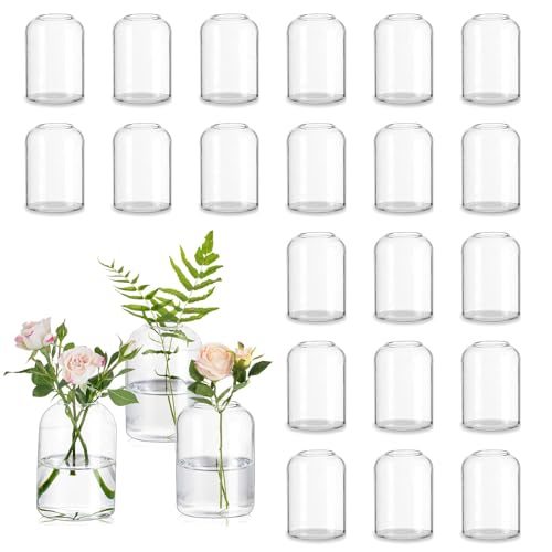 Glasseam Glass Bud Vases for Centerpieces: Clear Small Flower Vase Decor Bulk Set of 24 Simple Modern Decorative Vases for Flowers Mini Candle Vase Wedding Centerpiece for Dining Table Decorations - size: S-24Pcs