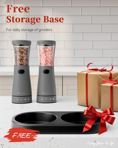 Electric Salt and Pepper Grinder Set with Storage Base, Stainless Steel Rechargeable Salt and Pepper Grinder Set with 4.5 oz Large Capacity, 1.8" Wide Mouth, Adjustable Coarseness, Ideal for Kitchen - color: Dark Gray