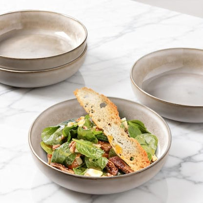 GBhome 8.75'' Large Ceramic Pasta Bowls, 38oz Stoneware Pasta Serving Bowls Set of 4 for Kitchen, Wide Bowls for Fruit,Pasta,Salad,Oatmeal,Meal, Microwave Safe, Reactive Glaze-Cappuccino - color: Cappuccino