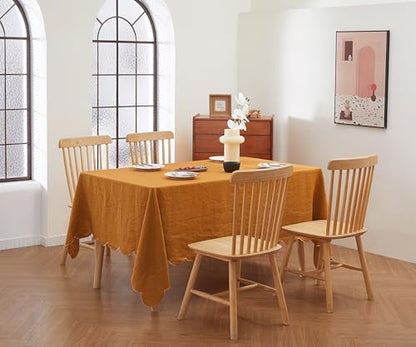 100% French Flax Linen Scalloped Embroidery Rectangle Tablecloths 104Lx60W Inch for Dinners, Parties, Spring, Machine Washable, 8-10 Sets, 60''x104'', Rust(Edges-Gold) - color: Rust(edges-gold), size: 104" x 60" (Rectangular)