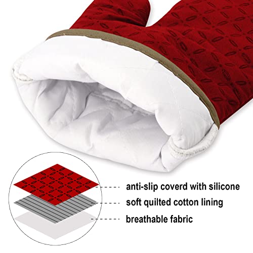 KEGOUU Oven Mitts and Pot Holders 6pcs Set, Kitchen Oven Glove High Heat Resistant 500 Degree Extra Long Oven Mitts and Potholder with Non-Slip Silicone Surface for Cooking (Red) - color: Red