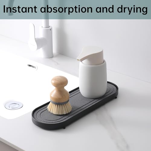 Water Absorbing Stone Tray, Fast Drying Sink Tray,Tray Coasters(Black) | Fast Drying Diatomite Stone Sink Tray Coasters, sink organizer,bathroom counter tray,tray Hand Soap Dish & Holders - color: Black