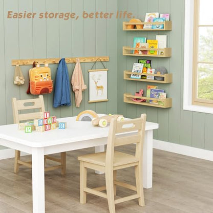 Forbena Natural Wood Coat Rack Wall Mount Set of 4, Wooden Wall Hooks for Bathroom Towels, Vertical Coat Hanger for Kids Room, Boys Girls Bedroom, Office, Entryway Keys Hats and Shoes -16 Hooks - color: Bamboo Wood