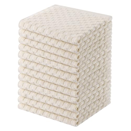 Homaxy 100% Cotton Terry Dish Cloths, 12"x12", 12-Pack, Beige | Ultra Soft Absorbent Dish Towels with Hanging Loop, Pineapple Grid Designed - color: Beige, size: 12 x 12 - 12 Pack