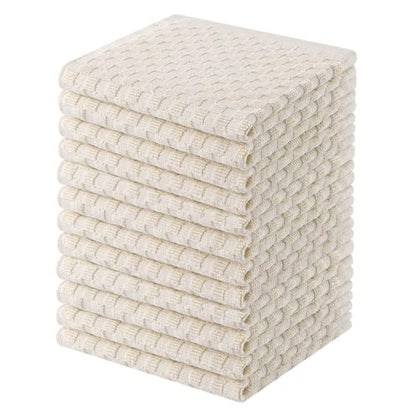 Homaxy 100% Cotton Terry Dish Cloths, 12"x12", 12-Pack, Beige | Ultra Soft Absorbent Dish Towels with Hanging Loop, Pineapple Grid Designed - color: Beige, size: 12 x 12 - 12 Pack