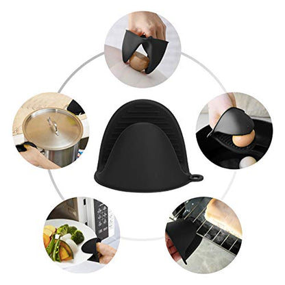 tifanso 1 Pair Heat Resistant Silicone Oven Mitts & Pot Holders for Cooking | Mini Non-Slip Pinch Grip, Food Grade Silicone, Ideal for Air Fryer Baking & Grilling, Easy to Clean & Durable - color: Black